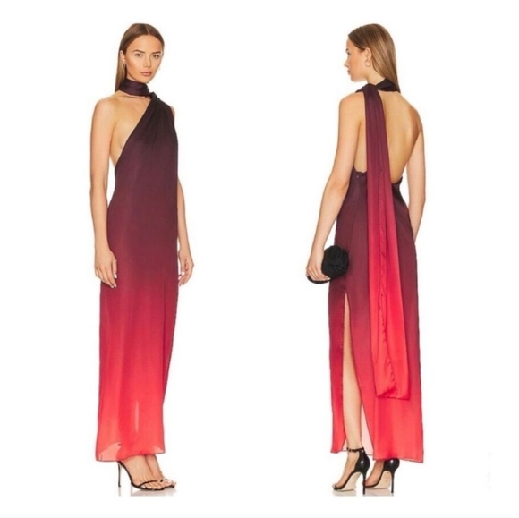 2S. NWT BAOBAB X REVOLVE ARI MAXI DRESS IN WINE OMBRE - Picture 1 of 6